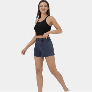 Halara-magic high waisted back side pocket stretchy knit denim casual shorts